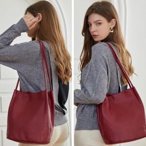 RED Genuine Leather Tote Shoulder Bags Handbags Bucket Bags Hobo for Women NEW